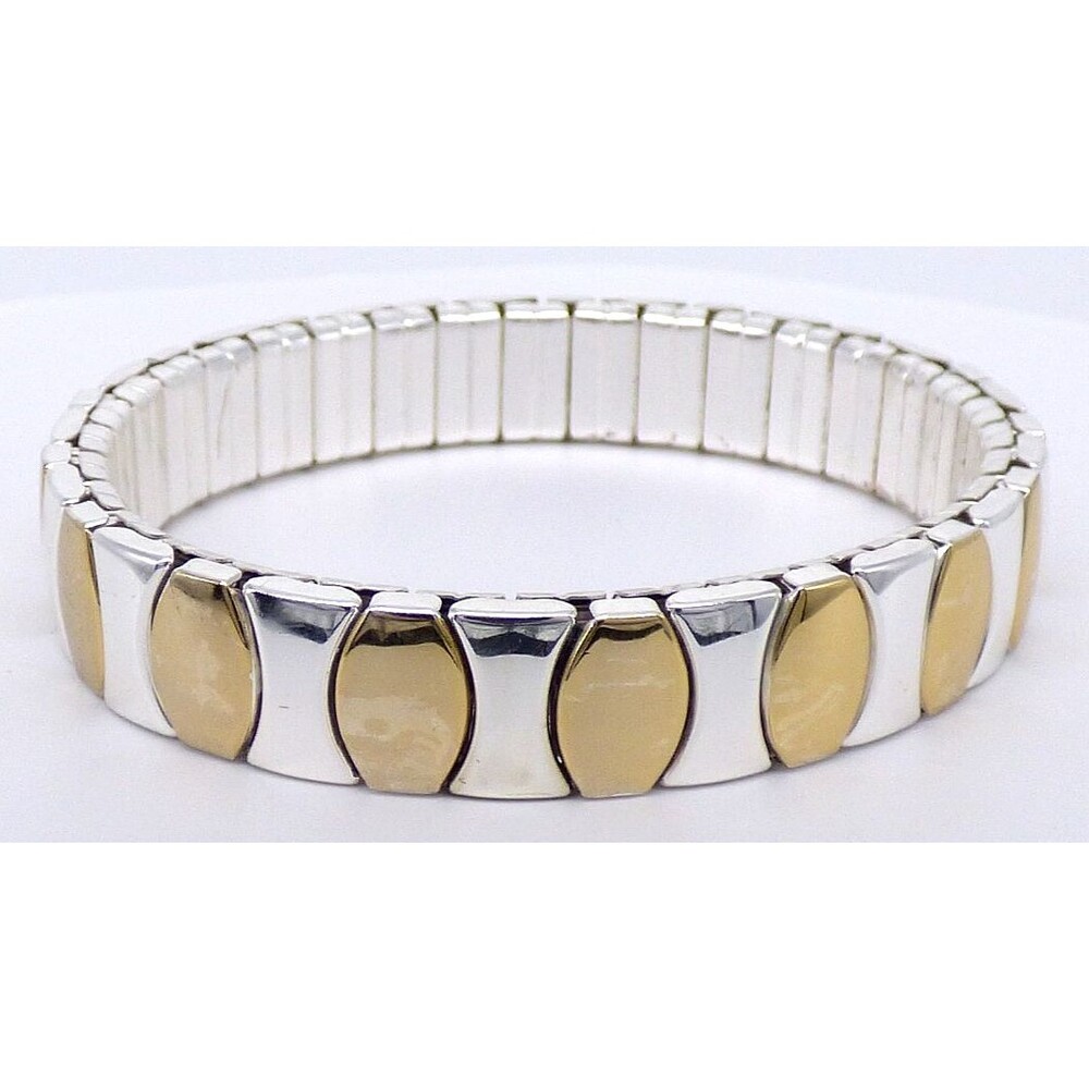 Gold Silver Two Toned Metal Stretch Bracelet Vintage Fashion Estate Shiny!